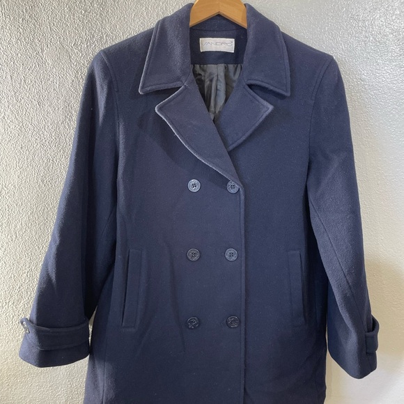 Sandro Navy Wool Peacoat Women’s 14 Double-Breasted Lined Nautical Jacket Coat - Picture 1 of 16
